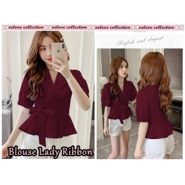 Baju Korea Blouse Lady Ribbon Vl Maroon