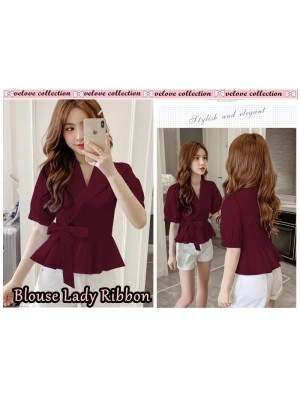 Baju Korea Blouse Lady Ribbon Vl Maroon