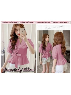 Baju Korea Blouse Lady Ribbon Vl Pink