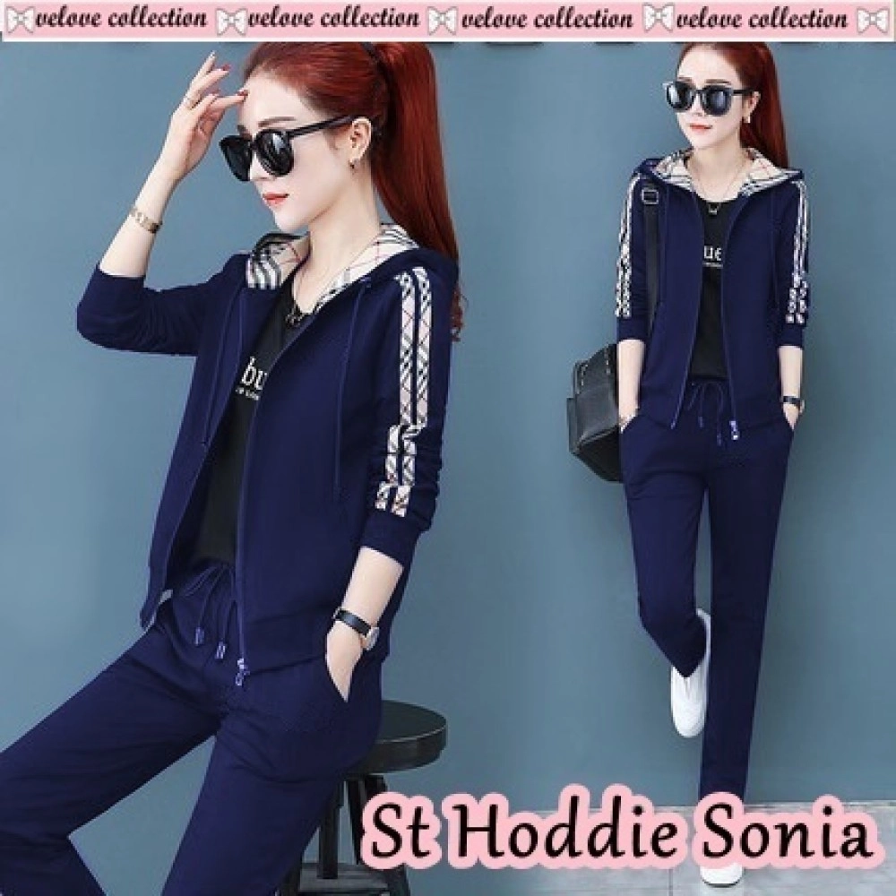 Baju Korea St Hoodie Sonia Vl Navy