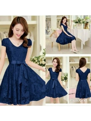 Baju Wanita Drs Anggun Vb Brukat Tulang Navy