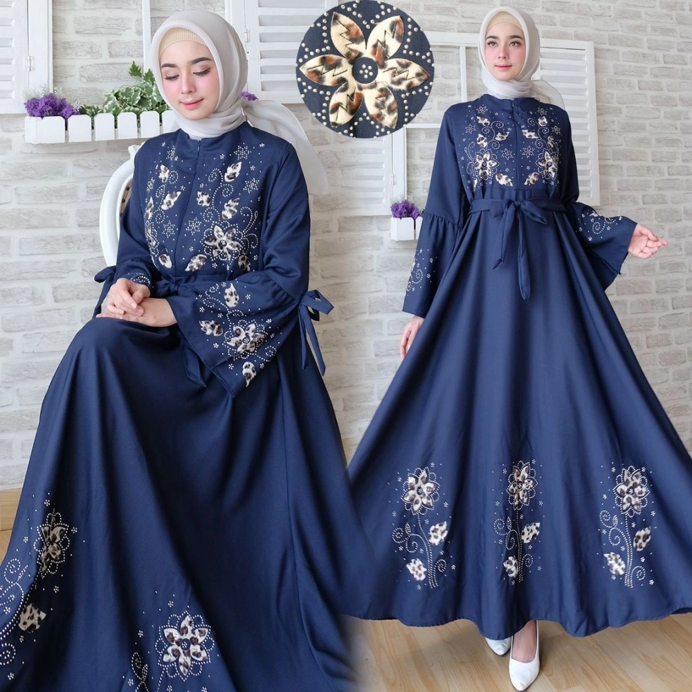 Baju Korea Hj Maxi Flower On Navy