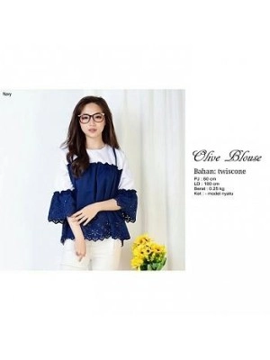 Baju Korea Top Olivia Laser Hs Navy