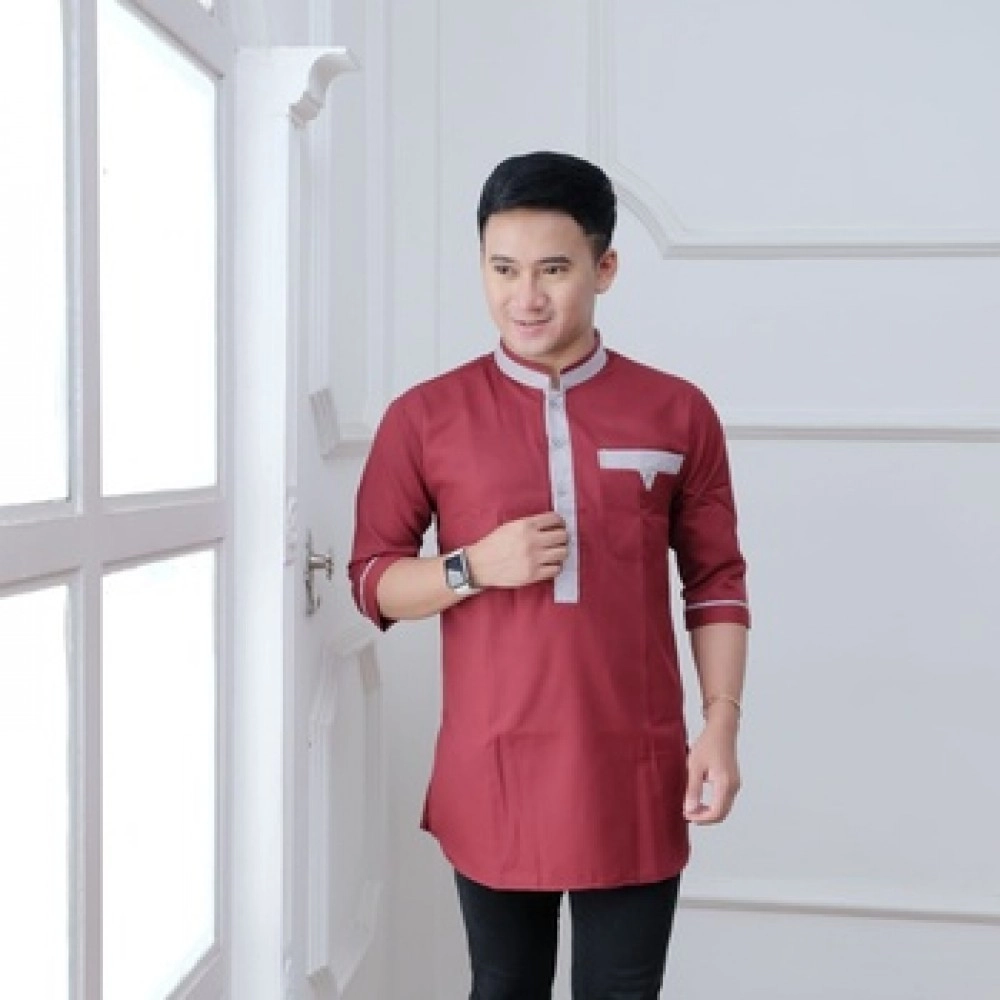 Baju Pria Koko Sunsun Ts Maroon