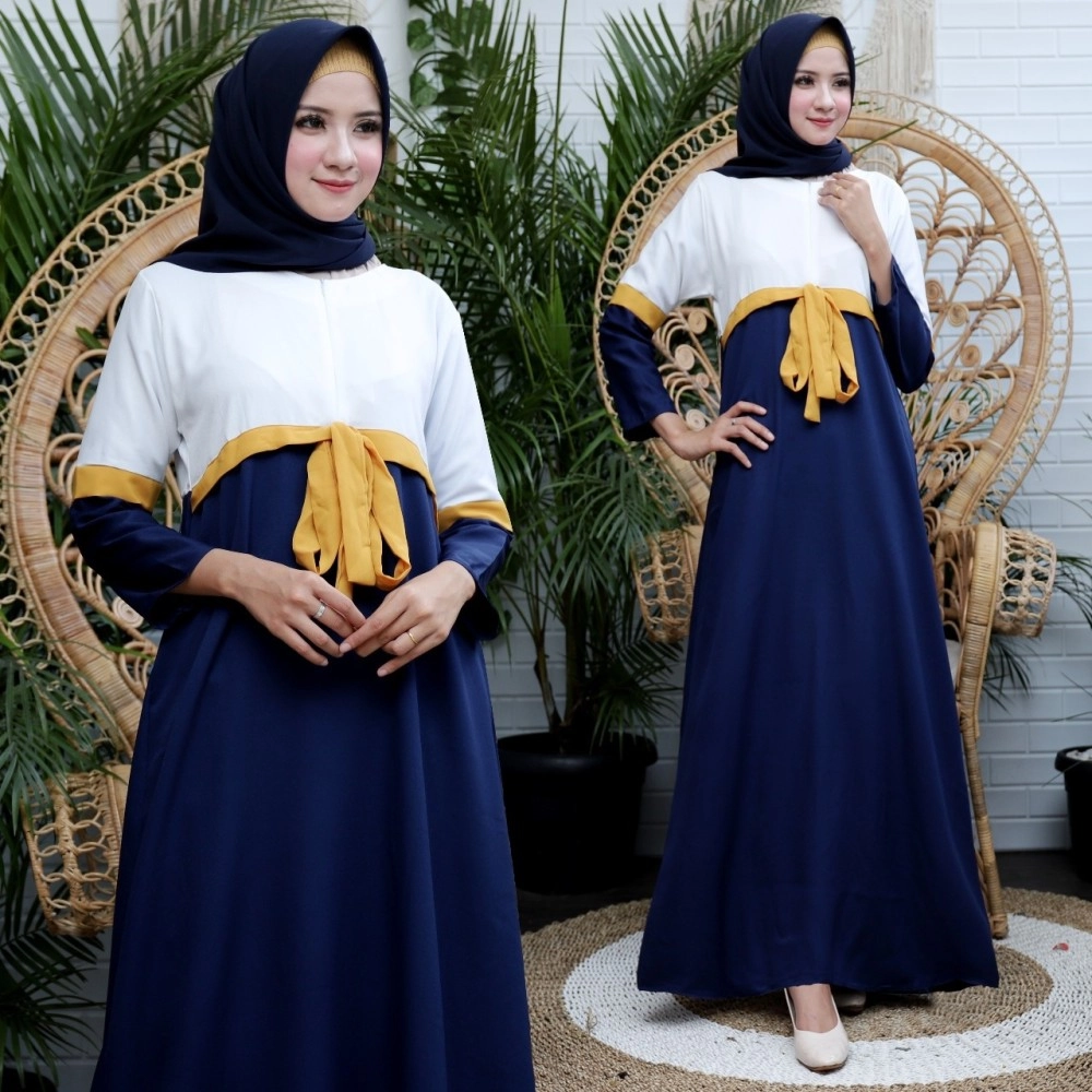 Baju Korea Hj Maxi Kamalia Ij Navy