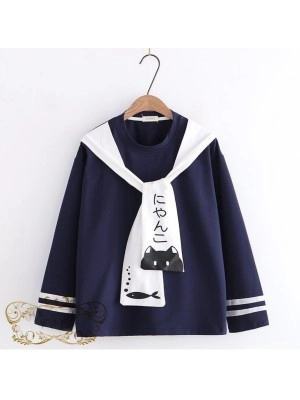 Baju Korea Blouse Moretti Ff Navy