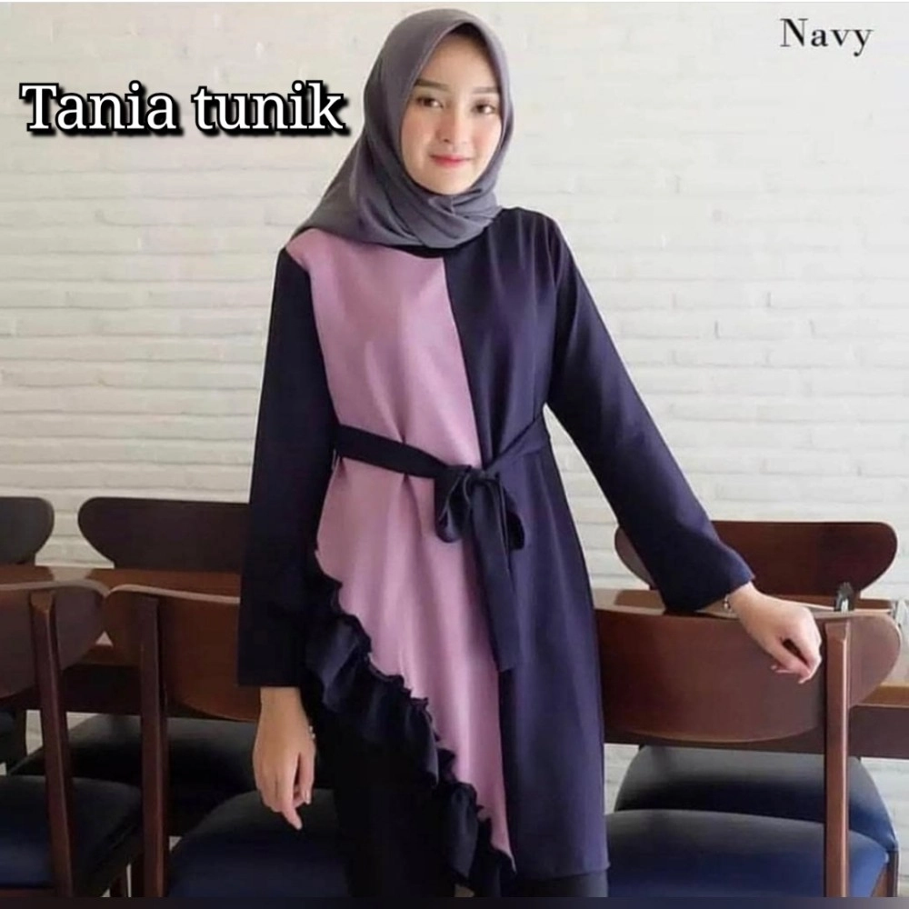 Baju Korea Top Tania Hn Lengan Navy