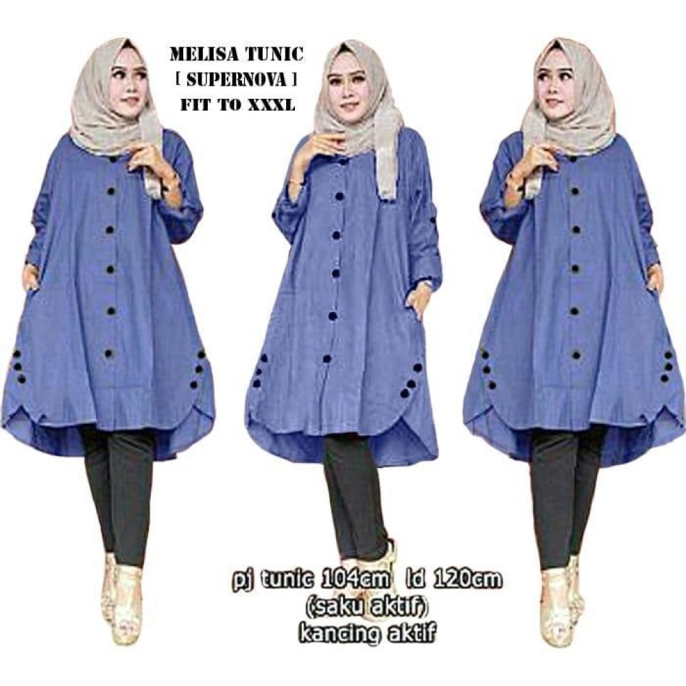 Baju Korea Tunik Melisaro Biru