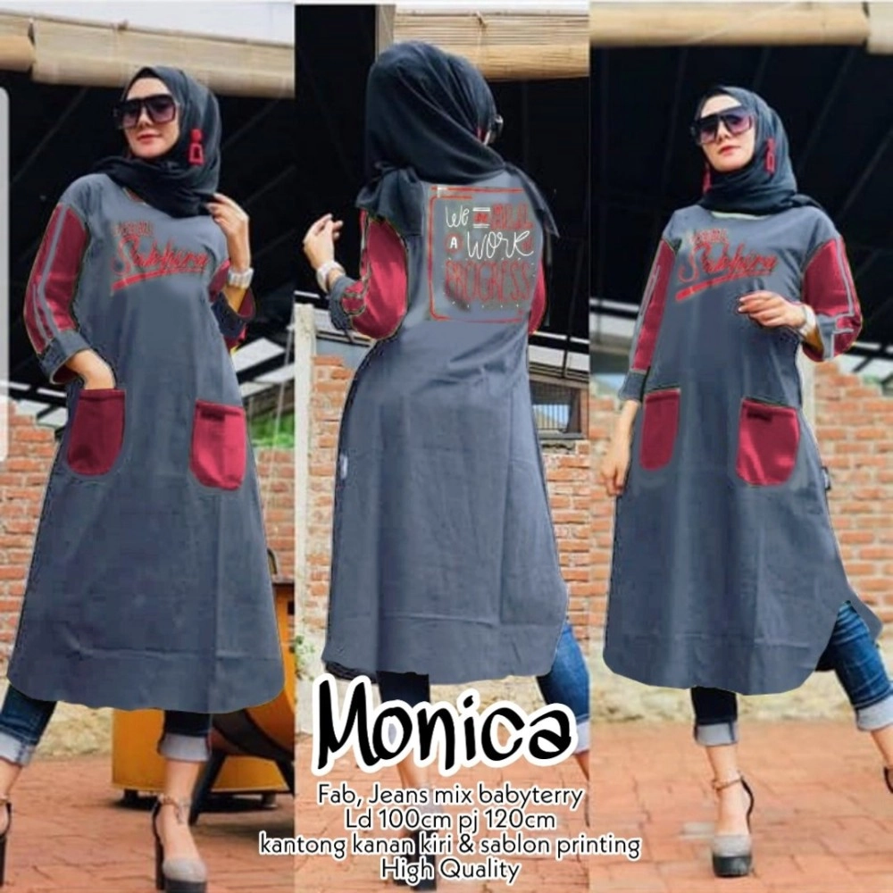 Baju Korea Tunik Jeans Monica Us Maroon