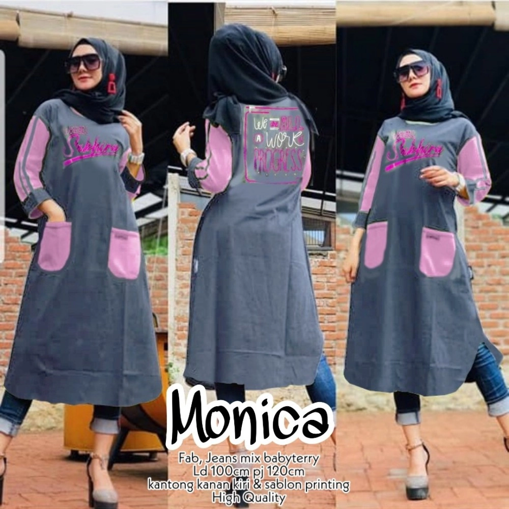 Baju Korea Tunik Jeans Monica Us Pink