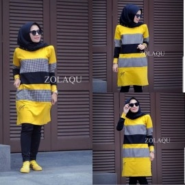 Baju Korea Tunik Kotak Usff Mustard