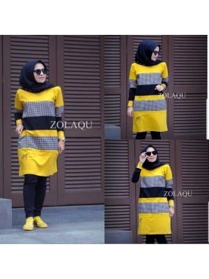 Baju Korea Tunik Kotak Usff Mustard