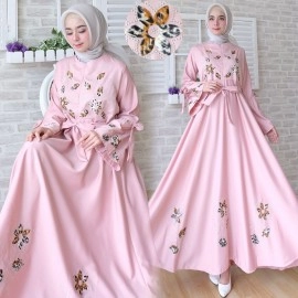 Baju Korea Hj Maxi Flower On Pink