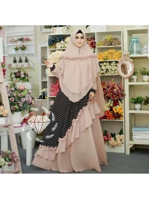 Baju Korea Hj Syari Ekaria Polka Jc Mocca