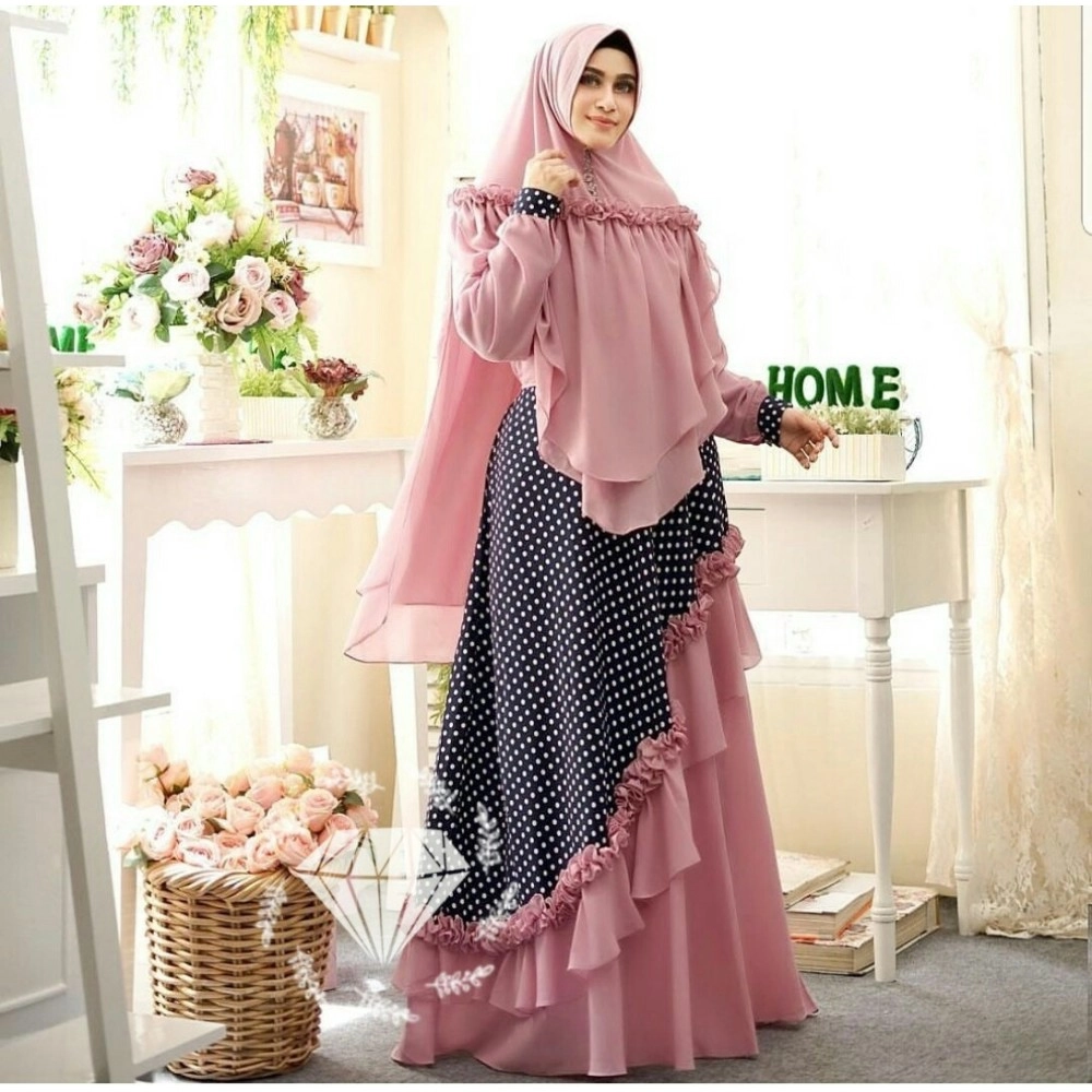 Baju Korea Hj Syari Ekaria Polka Jc Pink Baju Korea Hj Syari Ekaria Polka Jc Pink