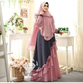 Baju Korea Hj Syari Ekaria Polka Jc Pink