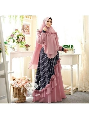 Baju Korea Hj Syari Ekaria Polka Jc Pink