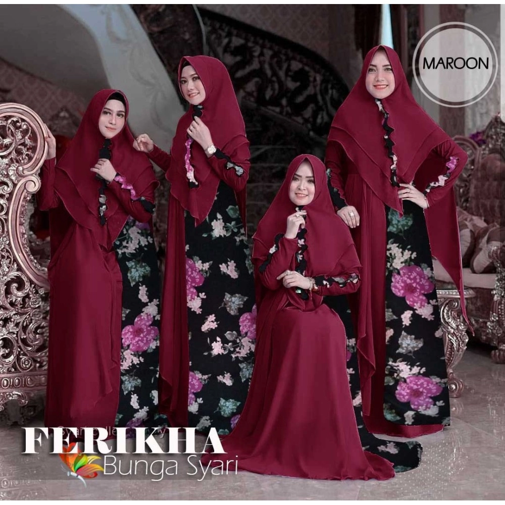 Baju Korea Hj Syari Ferika Bunga Jc Maroon