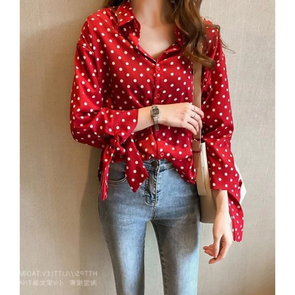 Baju Korea Kmj Polkadot Sm Merah