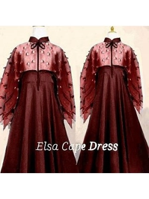 Baju Korea Maxi Elsa Cape Premium Maroon