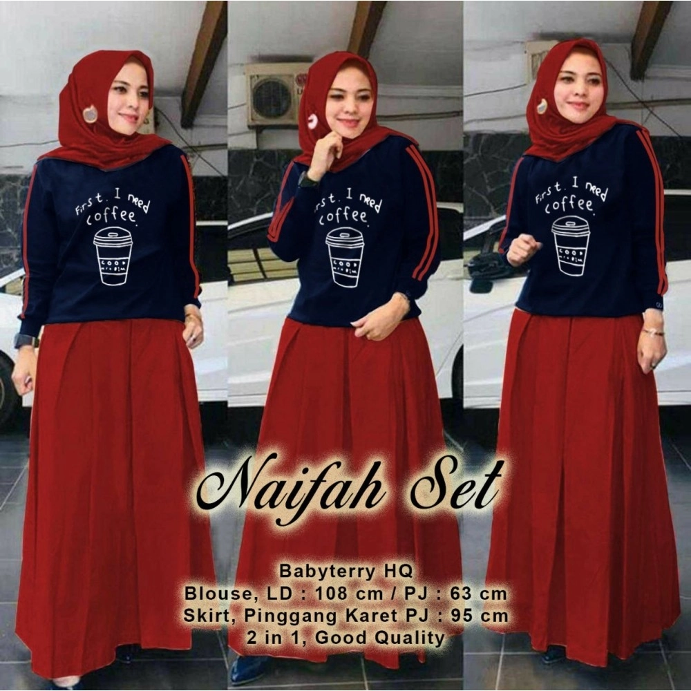 Baju Korea St Naifah Rok Ra Maroon
