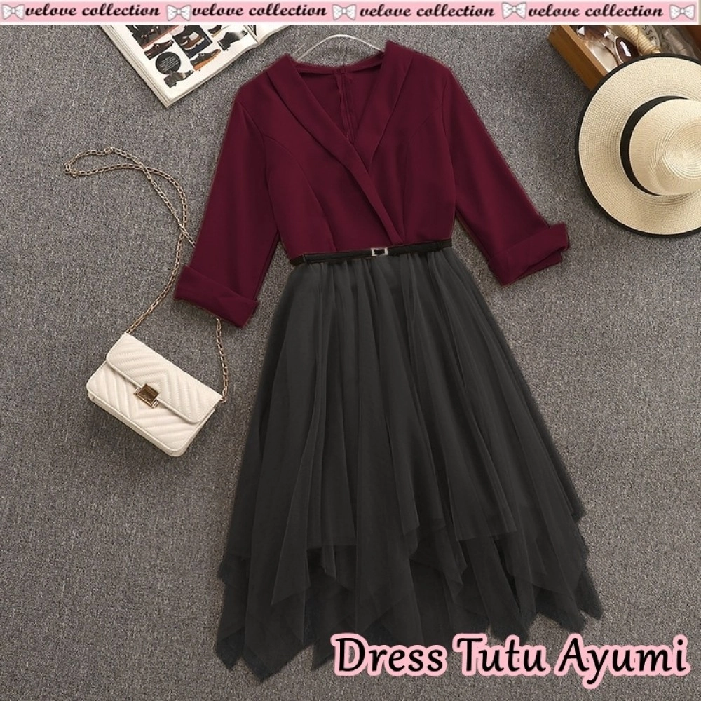 Baju Korea Drs Tutu Ayumi Vl Maroon