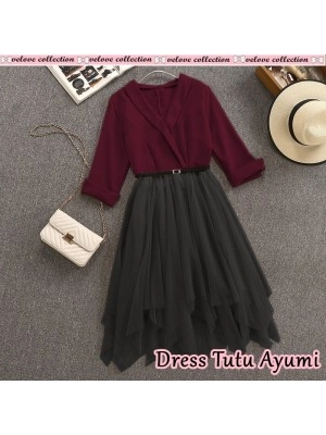 Baju Korea Drs Tutu Ayumi Vl Maroon