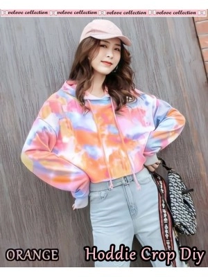 Baju Wanita Crop Hoodie Diy Vl Oren