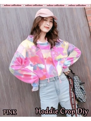 Baju Wanita Crop Hoodie Diy Vl Pink