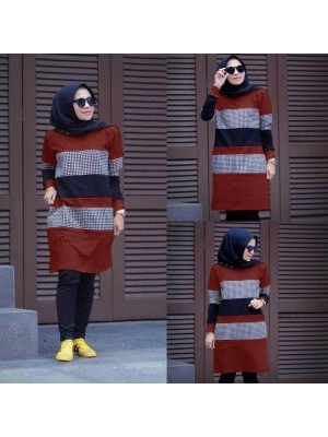 Baju Korea Tunik Kotak Ff Maroon