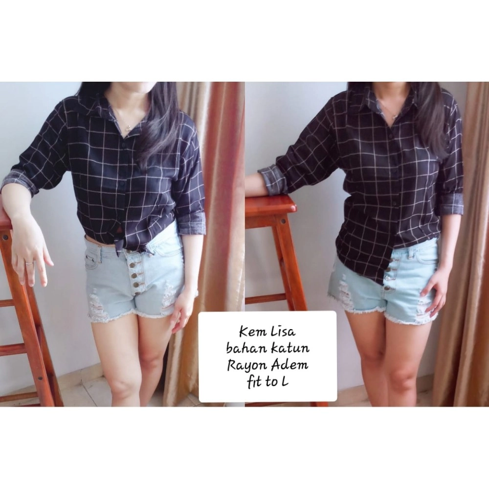 Baju Wanita Kmj Lisa Kotak Ms Hitam