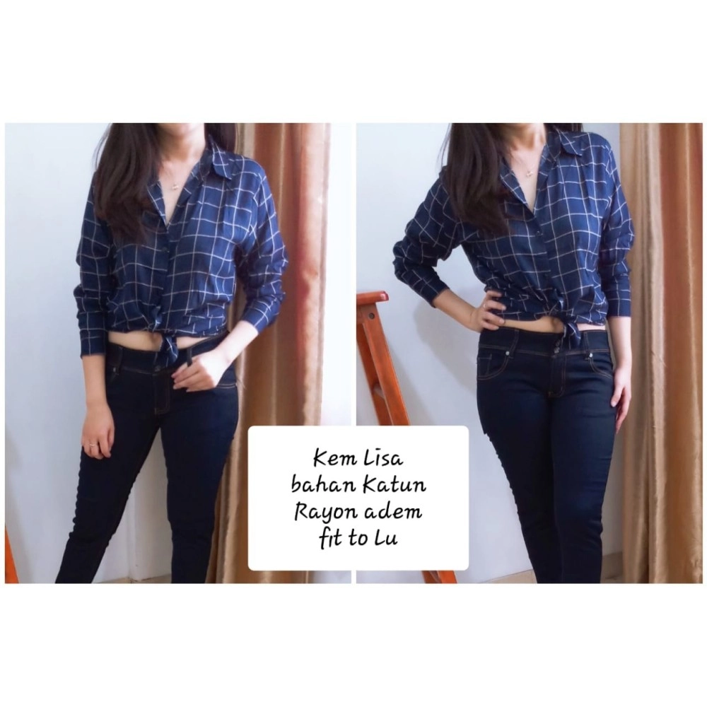Baju Wanita Kmj Lisa Kotak Ms Navy