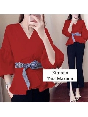 Baju Korea Top Kimono Tata Hn Maroon