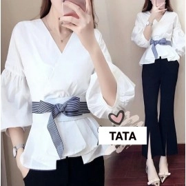 Baju Korea Top Kimono Tata Hn Putih
