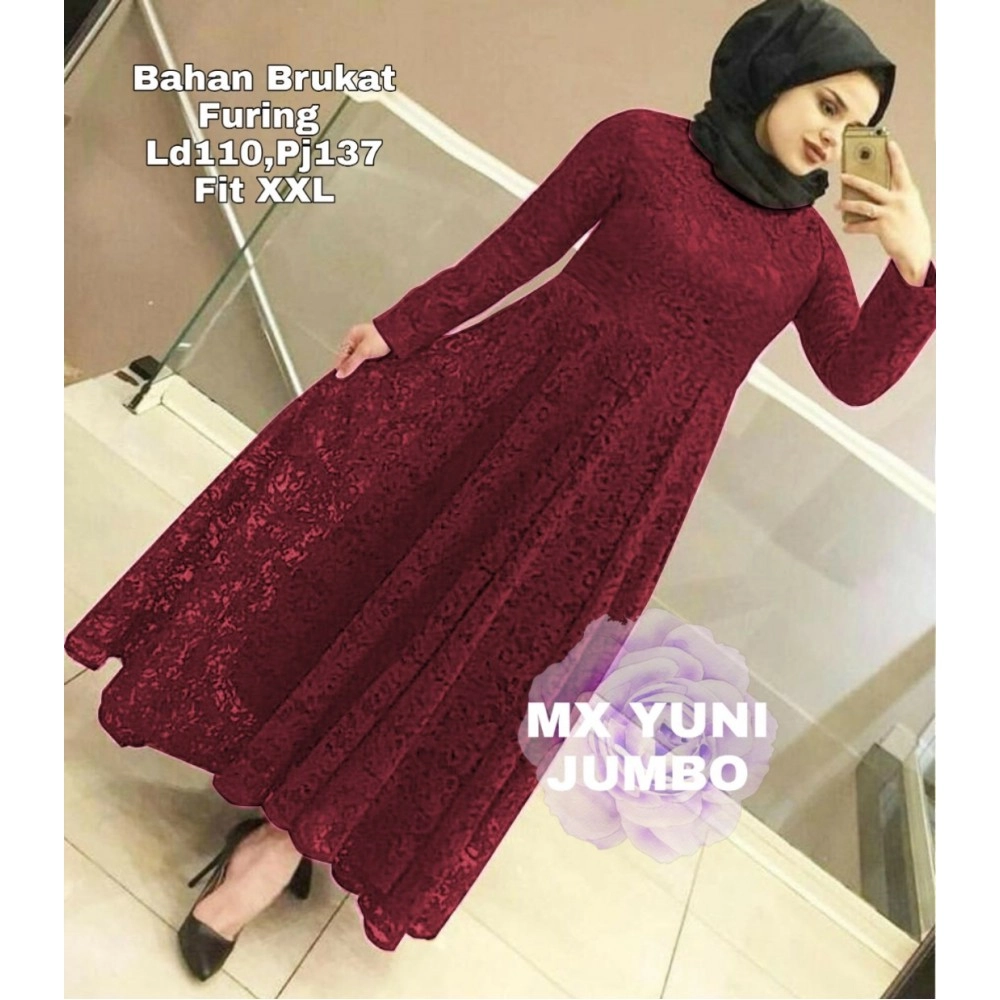 Baju Korea Jumbo Hj Maxi Yuni 3Xl Maroon