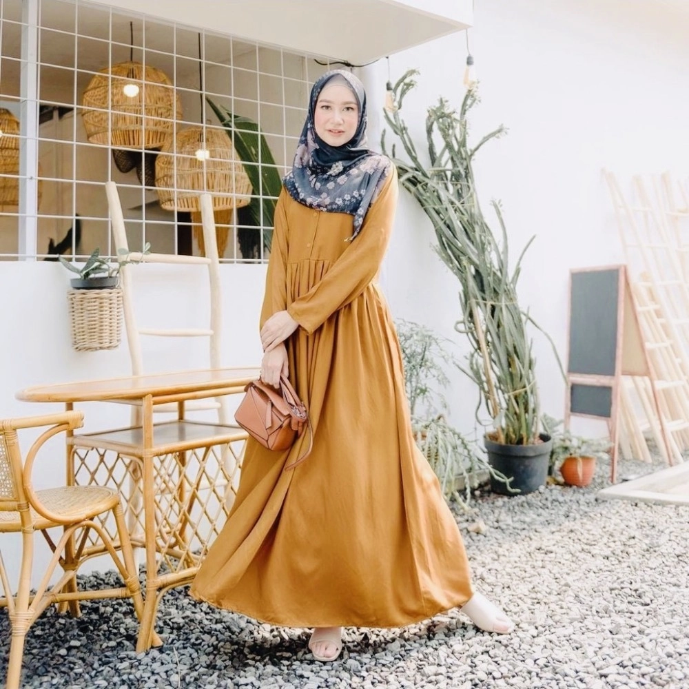 Baju Korea Hj Gamis Fitria Oz Mustard