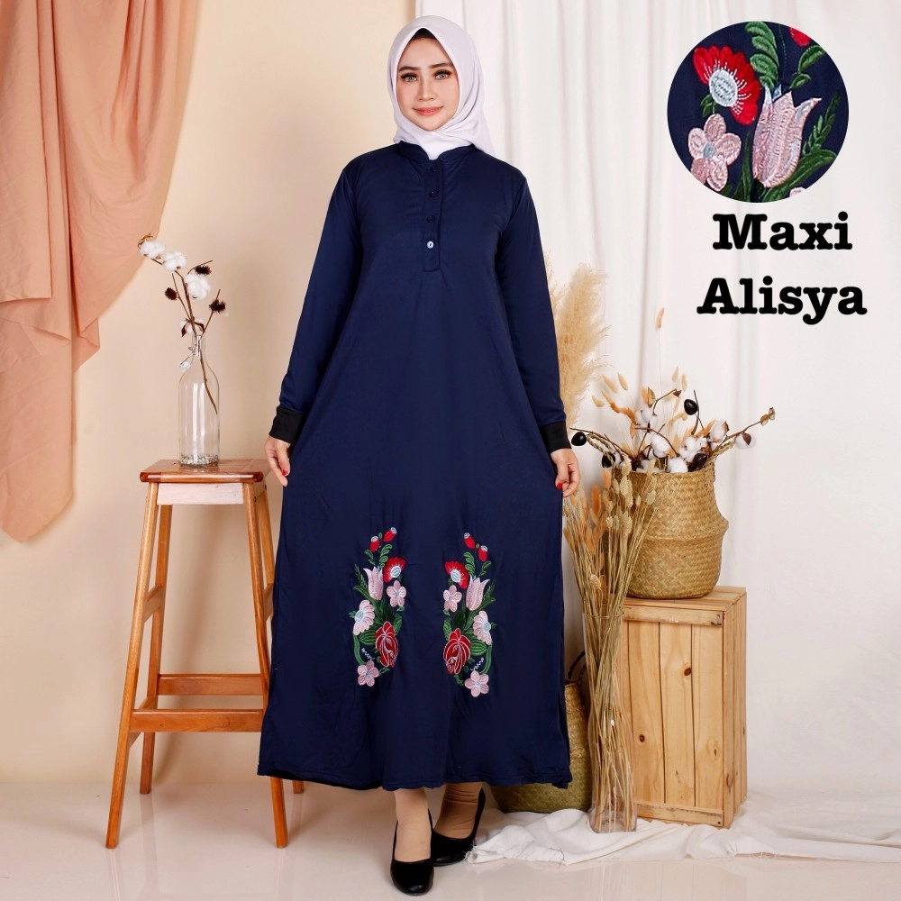 Baju Wanita Hj Maxi Alisya Ks Navy