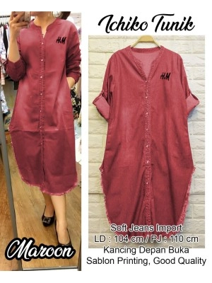 Baju Korea Tunik Jeans Hm Us Maroon