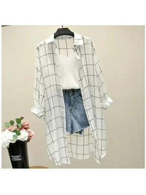 Baju Korea Tunik Cardigan Or Kotak Putih
