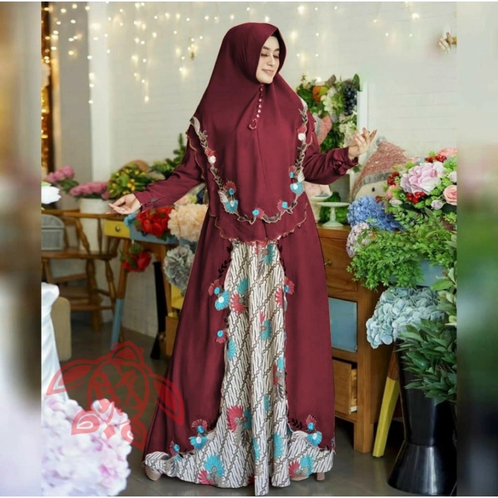 Baju Korea Hj Syari Anggun Batik Vs Maroon Baju Korea Hj Syari Anggun Batik Vs Maroon