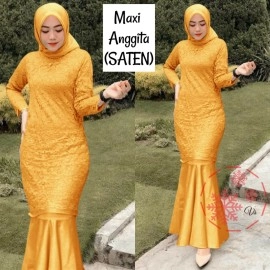 Baju Korea Hj Maxi Anggita Saten Vs Mustard