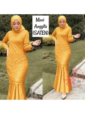 Baju Korea Hj Maxi Anggita Saten Vs Mustard