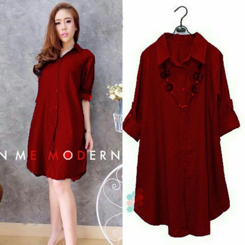Baju Korea Long Top Maroon
