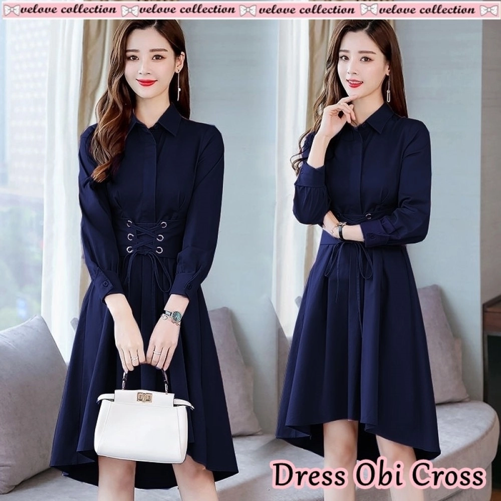 Baju Korea Drs Obi Cross Navy