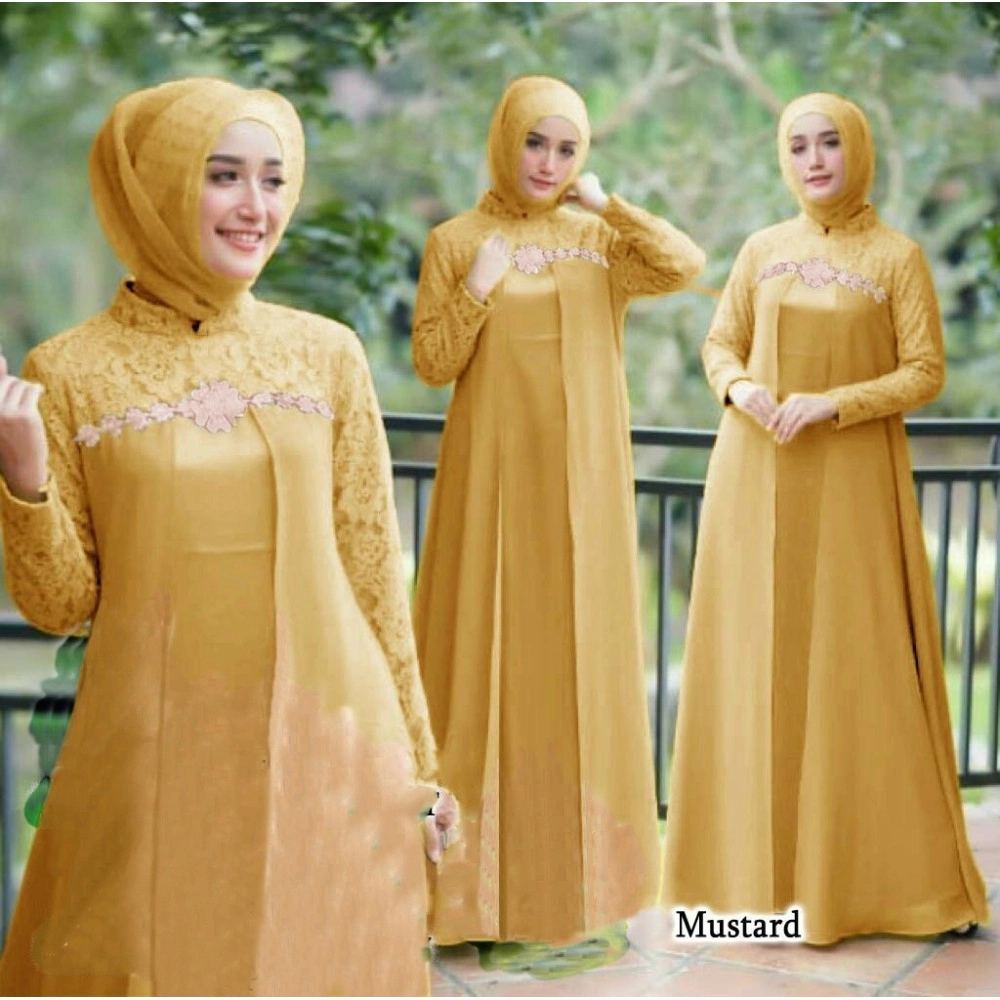 Baju Korea Hj Maxi Elena Ra Mustard