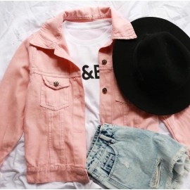 Baju Korea Jkt Jeans Kara Pink