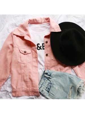 Baju Korea Jkt Jeans Kara Pink