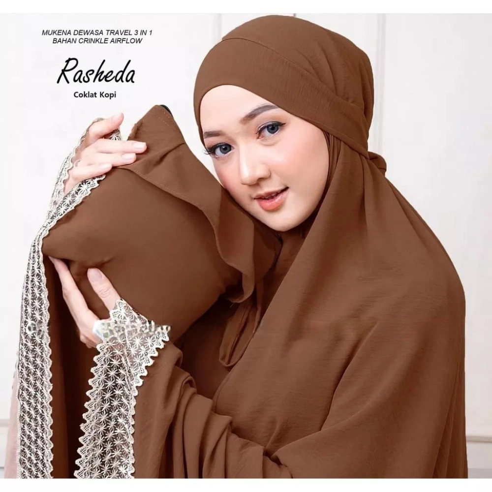 mukena.yuna Mukena Dewasa Rasheda Travel 3in1 Bahan crinkle airflow mukena.yuna Mukena Dewasa Rasheda Travel 3in1 Bahan crinkle airflow