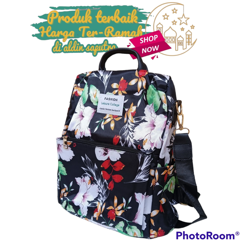 Tas ransel Korea style motif bunga Tas ransel Korea style motif bunga