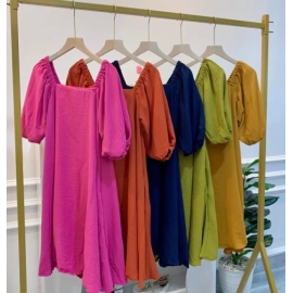 Delvia dress wanita / dress terusan wanita lengan puff 